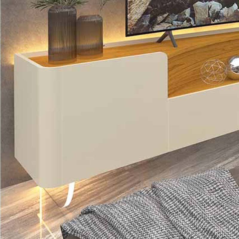 Rack Infinity 100% MDF Larg. 2.30m C/ Pés de Vidro Off/Naturale Gelius - Imagem 3