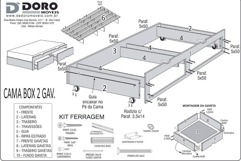 Cama Auxiliar Solteiro 2 Gavetas Branca 93x188x33 - D Doro - Imagem 4
