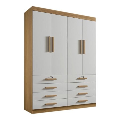 Guarda-Roupa Solteiro Mônaco 4 Portas 8 Gavetas Cinamomo/Off Larg. 1.60m D Doro