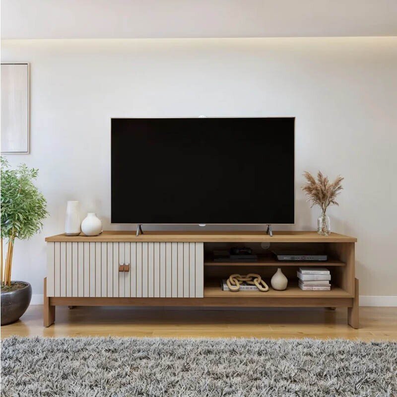 Rack Bancada Ouro Preto Cinamomo/Off com Detalhe Frisado TV até 65 Polegadas Larg. 1.64m - Valdemóveis