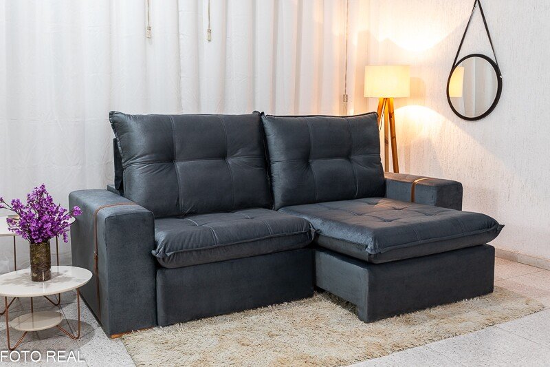 Sofá Retrátil Reclinável 2.50m Santiago Veludo Cinza 526 - Molas Ensacadas - Imagem 2