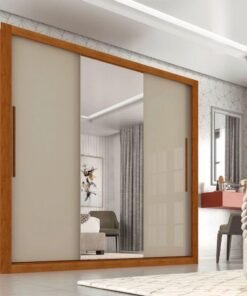 Guarda-Roupa Panamá 3 portas de correr com 1 espelho - Cinamomo/Off White Flex