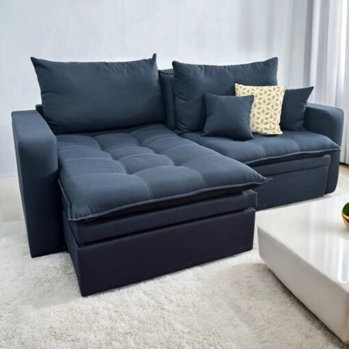 Sofá Retrátil Baú Versate 2,40 m Linho Azul - ARJAN DECOR - Imagem 3