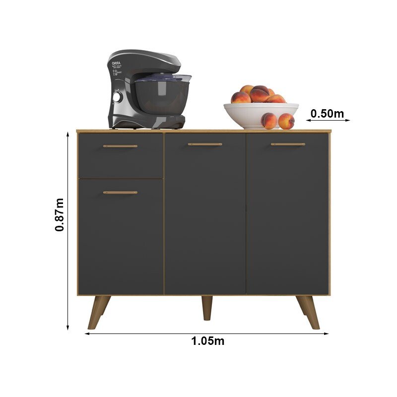 Armário Cozinha Olinda Ripado 3D 4 Peças Paneleiro + Aéreo 1.05m + Balcão e Aéreo de Geladeira Freijó/Grafite Poliman - Imagem 4