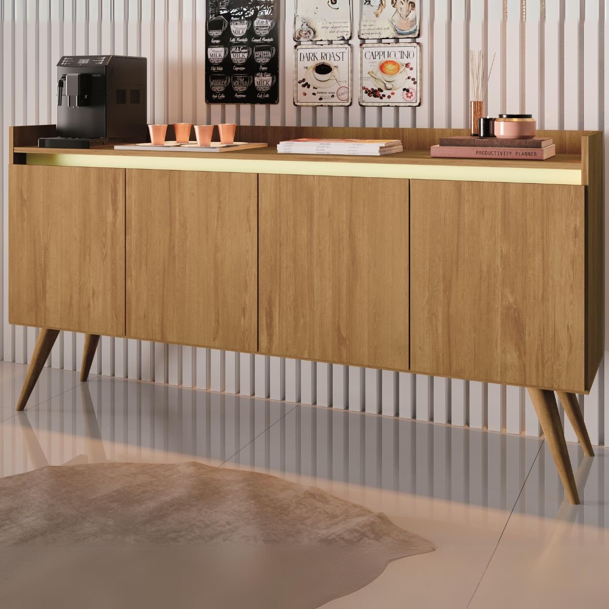 Buffet 4 Portas Gold Mel/Pérola - MÓVEIS PRIMUS