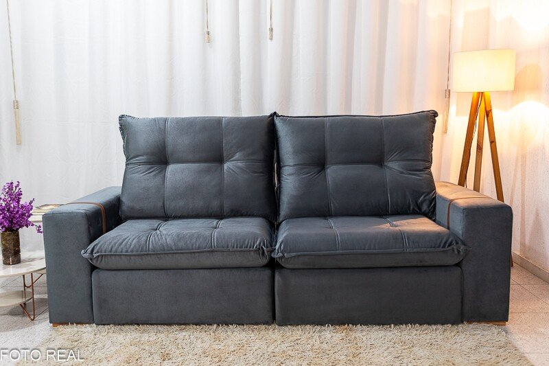 Sofá Retrátil Reclinável 2.50m Santiago Veludo Cinza 526 - Molas Ensacadas - Imagem 4