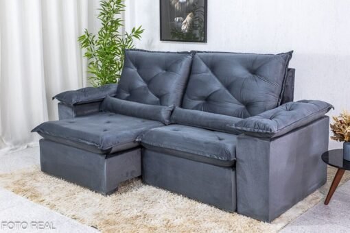 Sofá Retrátil Reclinável Roma Veludo Cinza 20 Larg. 2.30m - D28 Soft - Imagem 3