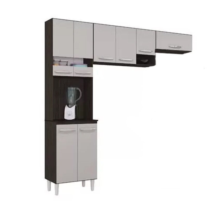 Cozinha Compacta Isadora Chocolate/Off 8 Portas Larg. 2.02m - Poquema - Imagem 3