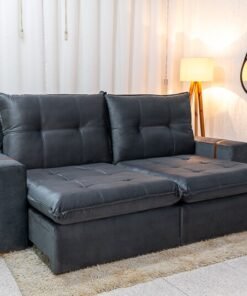 Sofá Retrátil Reclinável 2.50m Santiago Veludo Cinza 526 - Molas Ensacadas