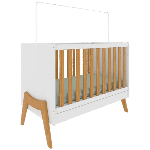 Guarda-Roupa 4 Portas + Cômoda + Berço Guti Retrô Branco Brilho/Amêndoa - PEROBA MÓVEIS - Imagem 6