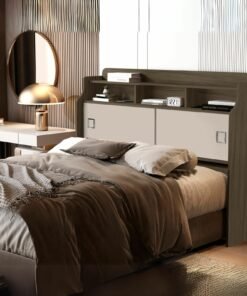 Cabeceira Casal Jéssica Castanho Wood/Off White/Castanho Wood- MADEC/VJ MÓVEIS