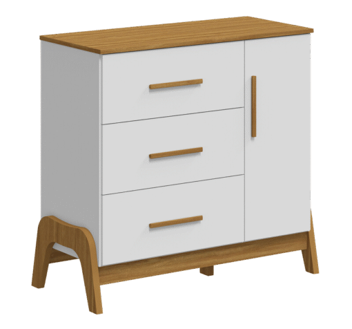 Guarda-Roupa 4 Portas + Cômoda + Berço Guti Retrô Branco Brilho/Amêndoa - PEROBA MÓVEIS - Imagem 9