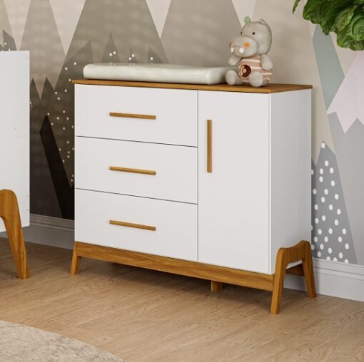 Guarda-Roupa 4 Portas + Cômoda + Berço Guti Retrô Branco Brilho/Amêndoa - PEROBA MÓVEIS - Imagem 10