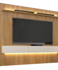 Painel Frisado Curitiba C/Nicho TV até 70 Cinamomo/Off White Valdemoveis 2.24m