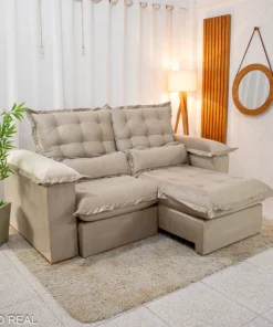 Sofá Retrátil Reclinável Maldivas 2.10m Veludo Bege A32 - D28 Pró Aditivada