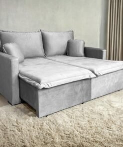 Sofá Cama Retrátil Positano 1,80 m Veludo Prata 3040/03 – INNOVE ESTOFADOS