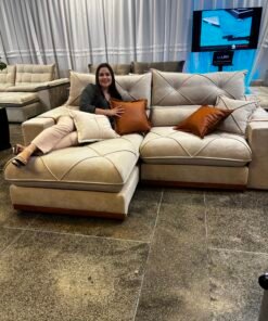 Sofá Retrátil Reclinável Gran Bello (BARUC) 2.00m Veludo Bege - D33 e Molas Ensacadas