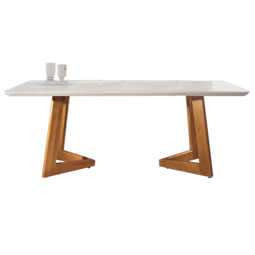 Mesa Vitória 160 Imbuia Natural/Vidro Off White - MARKA MÓVEIS - Imagem 2