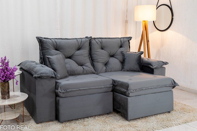 Sofá Retrátil Reclinável Porto Madri 2.00m Veludo Cinza - D28 Pró Aditivada - Imagem 3
