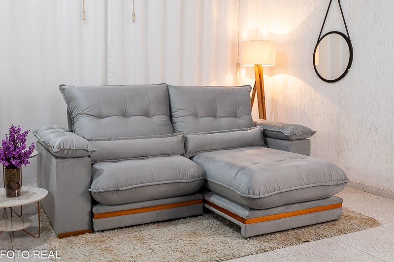 Sofá Retrátil Reclinável Ibis 2.30m Veludo Prata 823 - D33 e Molas Ensacadas - Imagem 4