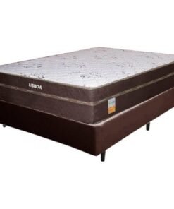 Colchão Casal Lisboa 24 cm D28 + Base Box Simples Corino Marrom – ECOTEC + ALTO NÍVEL CAMAS E COLCHÕES