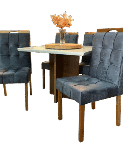 Mesa Salinas 90 Cinamomo/Off White com 4 Cadeiras Sophia Veludo Cinza Grafite – AVALON DECOR + WM DECOR