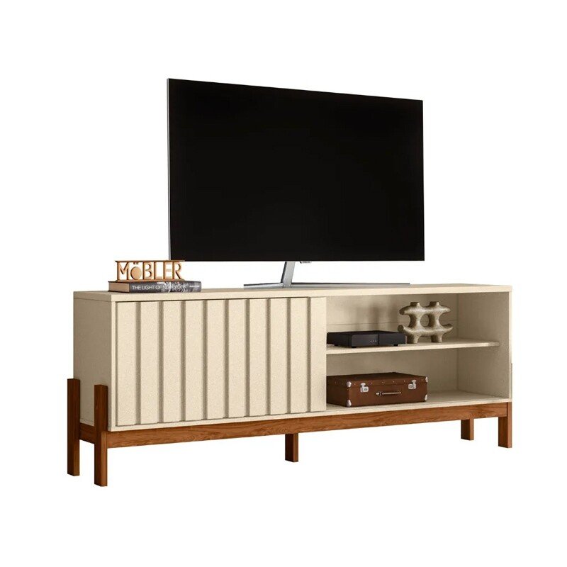 Rack Bancada New Aurora larg. 1.88m Pérola Metalizada/Cinamomo Mel - Mobler - Imagem 3