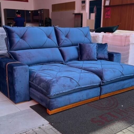 Sofá Retrátil e Reclinável Gran Bello Light 2,50 m Veludo Azul - QUINE ESTOFADOS - Imagem 3