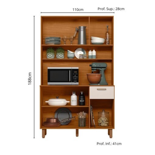 Armário de Cozinha Kit Lívia 1,10m -  Freijó Ripado/ Off White - Imagem 2