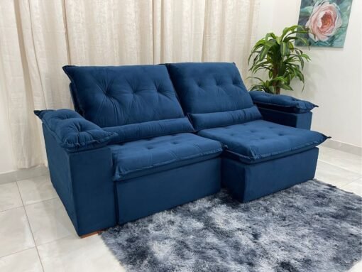Sofá Retrátil Reclinável Las Vegas 2.30m - Azul Veludão - Imagem 9