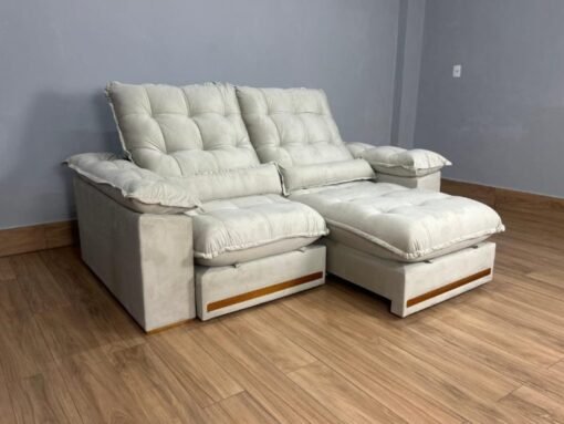 Sofá Retrátil e Reclinável Istambul 2.50m - Bege Veludo - Imagem 2