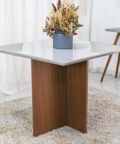 Mesa de Jantar Helo 90×90 Tampo MDF Vidro Off Poliman