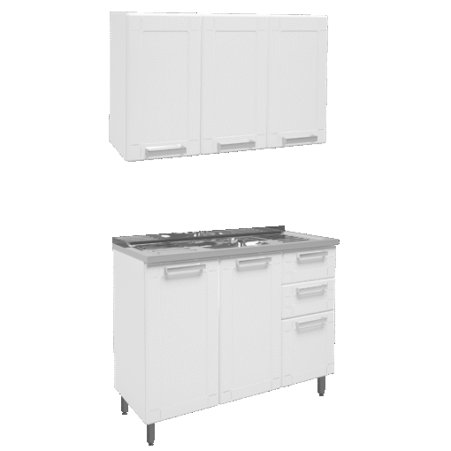 Armário Aéreo 3 Portas 6009590 + Balcão 2 Gavetas 6015590 Múltipla Branco - BERTOLINI