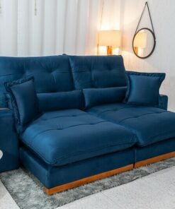 Sofá Retrátil Reclinável Toronto Veludo Azul 4061 Larg. 2.50m - Molas Ensacadas