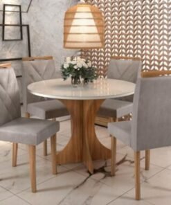 Mesa de Jantar Sienna Circular 1.00 Com 4 Cadeiras Califórnia - Cinamomo/Off white/Avelã