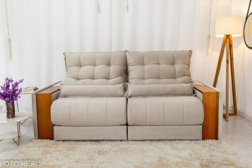 Sofá Retrátil Reclinável Gênova Veludo Bege 818 Larg. 2.50m - Molas Ensacadas - Imagem 5