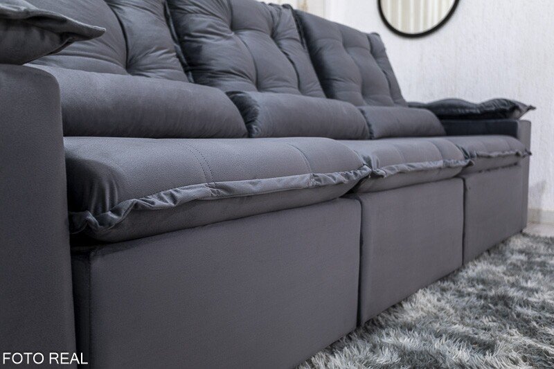 Sofá Retrátil Reclinável Grécia Veludo Cinza Larg. 2.70m - Sem Caixa - Imagem 9