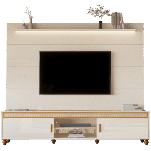 Painel até 75" Bliss + Rack Comodoro 2.18 Off White/Cedro - EDN MÓVEIS - Imagem 5