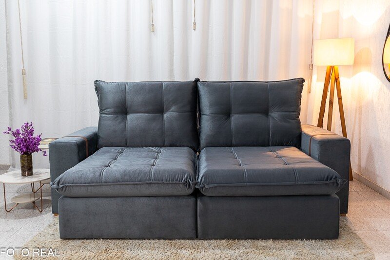 Sofá Retrátil Reclinável 2.50m Santiago Veludo Cinza 526 - Molas Ensacadas - Imagem 5