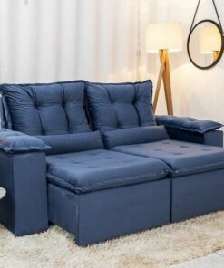 Sofá Retrátil Reclinável Grécia Veludo Azul Larg. 2.00m - Sem caixa