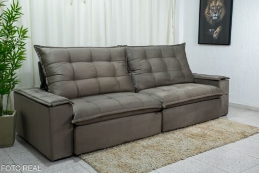 Sofá Retrátil Reclinável Atenas 2.90m Veludo Cinza 813 D33 e Molas Ensacadas - Imagem 6