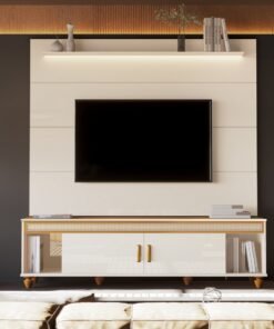 Painel até 75" Bliss + Rack Comodoro 1.8 Off White/Cedro - EDN MÓVEIS