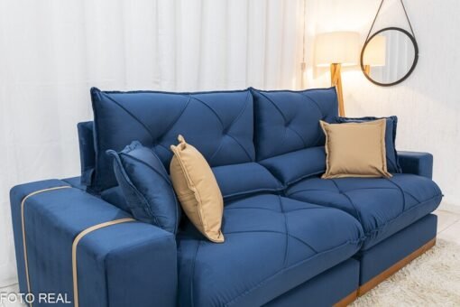 Sofá Retrátil Reclinável Gran Bello (BARUC) Veludo Azul Larg. 2.50m - D33 e Molas Ensacadas - Imagem 6