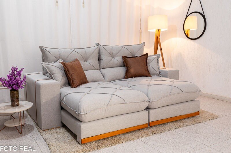 Sofá Retrátil Reclinável Gran Bello (BARUC) Linho Cinza Larg. 2.50m - D33 e Molas Ensacadas - Imagem 3