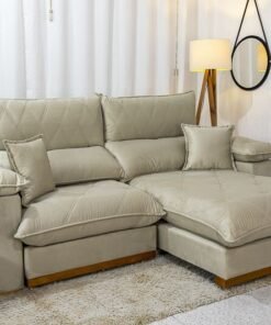 Sofá Retrátil Reclinável Magnum Veludo Bege 818 Larg. 2.50m - Molas Ensacadas