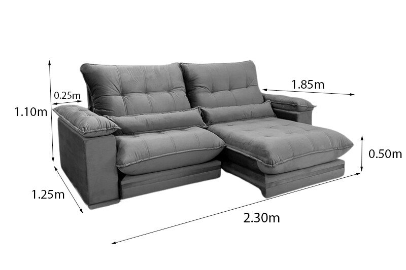Sofá Retrátil Reclinável Ibis Veludo Cinza 814 Larg. 2.30m - D33 e Molas Ensacadas - Imagem 9