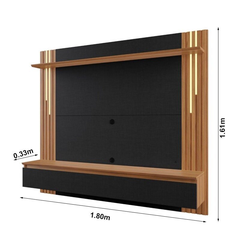 Painel NT 1345 Preto/Freijó Ripado C/ Led TV até 65 Polegadas Larg. 1.80m - Notável - Imagem 5
