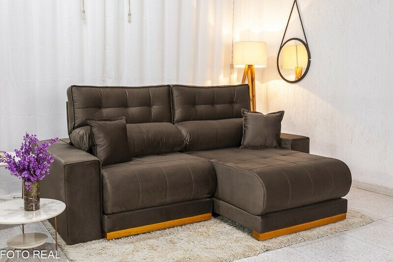 Sofá Retrátil Reclinável Dakar Veludo Marrom 815 Larg. 2.30m - Molas Ensacadas - Imagem 2