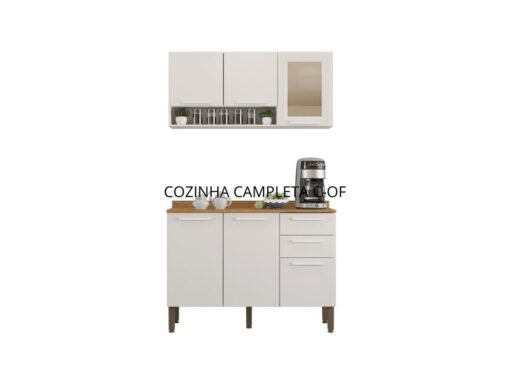 Combo Armário de Cozinha Aéreo 3 portas Reflecta + Balcão 1.20m New Valência - Branco - Imagem 3