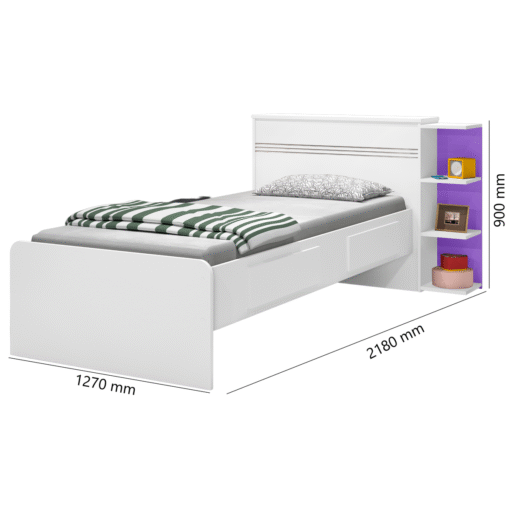 Cama Solteiro Baú Jade Branco/Lilás/Branco - J&A MÓVEIS - Imagem 5